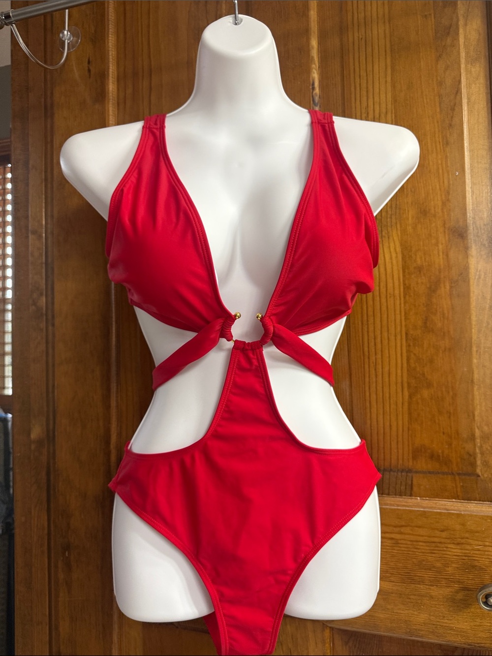 Amazon Essentials Red Ring Cutout One-Piece Swimsuit
